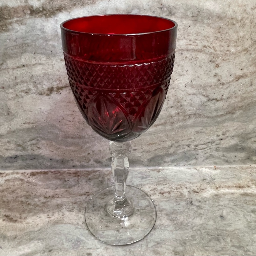 VTG Cristal d'Arques Antique Ruby Red 8" Water Goblet | Diamond Ball Stem - Picture 2 of 9